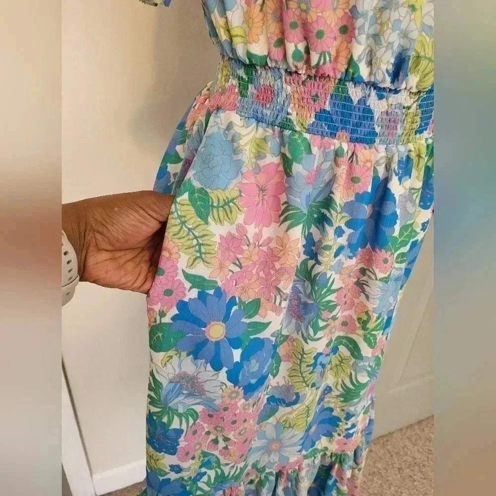 J.CREW Smocked Ruffle Fairy Floral Tiered Fully Lined Midi Dress(XS)